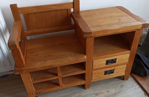 Oak hallway monks bench with - monks,