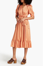 Sandro Print Satin Twill Midi Wrap Dress 38 UK 10