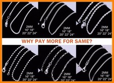 Wholesale 925 Sterling Silver Filled 2MM Necklace Chains For Pendants 16 - 24"