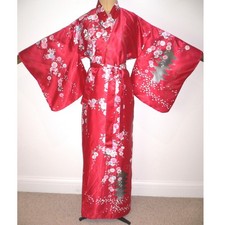 RRP £90 VINTAGE, RED, SILKY, JAPANESE MADE, KIMONO STYLE, DRESSING GOWN ROBE