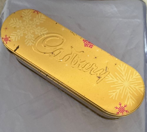 Empty gold hinged tin - tin, cadbury