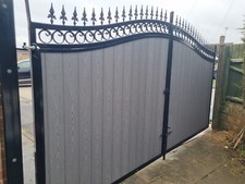 Curved top iron gate with circles - steel- composite Gate - powder coated