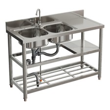 Stainless Steel Metal Camping Kitchen Sink with Drainer Unit Outdoor Wash Basin
