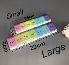 Large 7 Days Weekly Pill Box Colourful Tablet Storage Case Medicine Button Open