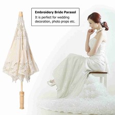 Handmade Lace Flower Embroidery Parasol Wedding Bride Photography Umbrella Beige