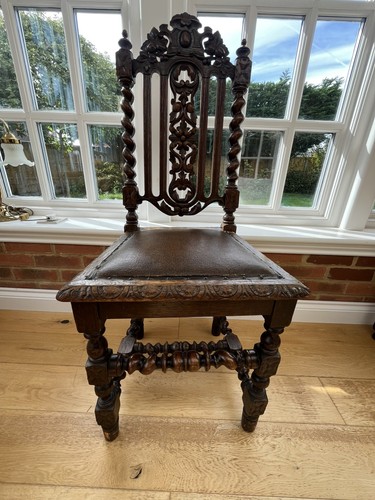 Antique carved oak hall chair - antique,