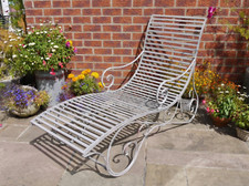 Antiqued Metal Garden Bench Patio Furniture Outdoor Seat Lounger Chaise Longue