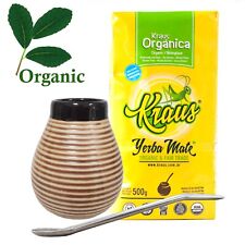 Great Value! Yerba Mate Organic Starter Kit! Kraus Unsmoked Ceramic Cup Bombilla