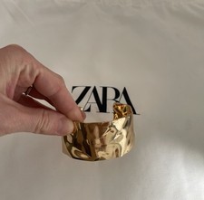 Zara Adjustable Hammered Cuff Bracelet In Gold Tone