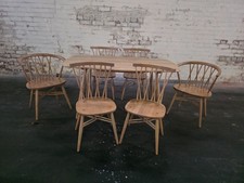 Blonde Ercol Plank Table with 6 Matching Dining Chairs