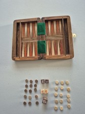 Mini Travel Backgammon Set. In Wooden Box.