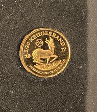 1/20th Gold Proof Krugerrand 50th Special Edition, scarce. In a slab capsule