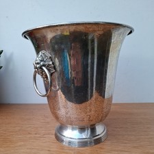 Vintage Silver Plated Champagne Wine Ice Bucket Cooler Ring Grape Handles 9"