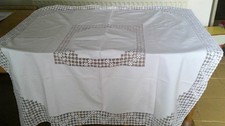 VINTAGE   TABLECLOTH - COTTON LACE TRIM - 125 X 135 CM