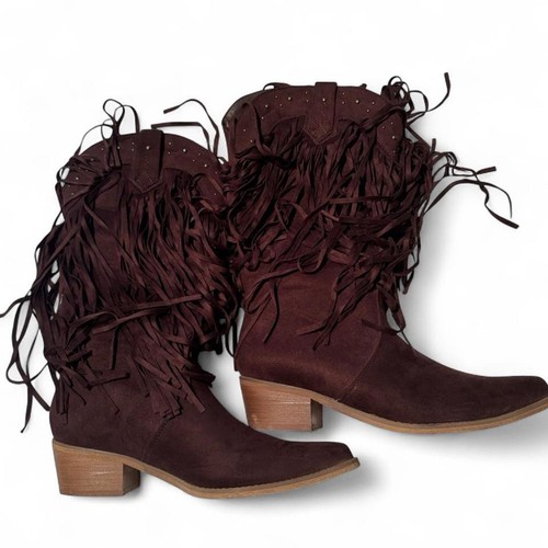Women brown fringe western - brown,