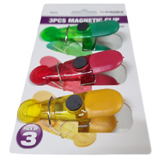 3pc Magnetic Multi Use Clips Fridge Magnets Soft Grip Bulldog Clips Notes Memos