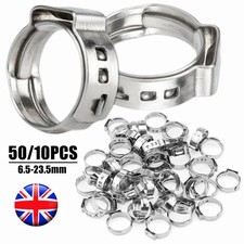 50PCS Single Ear Plus Stainless Steel Hose Clamps O Clips Pipe Fuel Water Air UK