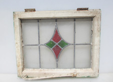 Antique Stained Glass Window Panel Vintage Old Wooden Victorian Nouveau 20"x17"