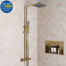 Thermostatic Designer Mixer Shower Square Dual Head Rainfall Cool Touch Brass
