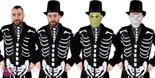 JAMES BONES SKELETON COSTUME MENS LONG COAT AND TIE BONE PRINT FANCY DRESS
