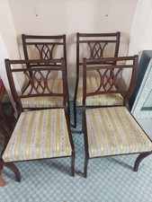 Set Of 4 Regency Style Mahogany Wood dining Upholstered Chairs - Lounge Dining