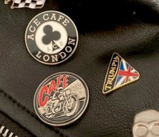 Ace Cafe Lapel Pin Badges, 59 Club Biker BSA Norton Triumph Piston Broke Ton Up