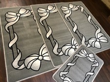 XX ROMANY GYPSY WASHABLES SET OF 4 MATS SILVER-GREY NON SLIP GYPSY BOW-RIBBON X