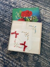 New Vintage Boxed 3 X Ladies Handkerchiefs, Cotton Embroidered