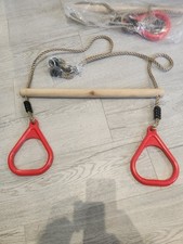 WOODEN TRAPEZE BAR WITH PURPLE GYM RINGS +ROPES FOR GARDEN SWINGS-BNIB- FREEPOST