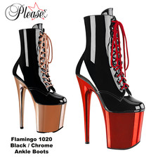 Pleaser Flamingo 1020 Black / Chrome 8 Inch Heel Platform Pole Dancing Boots