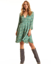 Odd Molly Cosmic Moments Green Oriental Fans and Floral Print Dress Size 0, 6-8