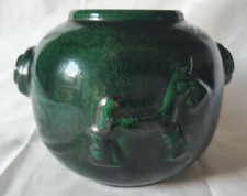 Swedish art deco vase with green and black lustre design