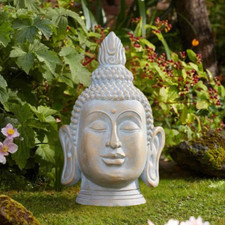 Buddha Head Garden Ornament Large Stone Effect Statue Zen Outdoor Decor 50cm
