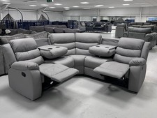 Roma | Grey | Leather Corner Recliner Sofa With Cupholders | SPECIAL OFFER 