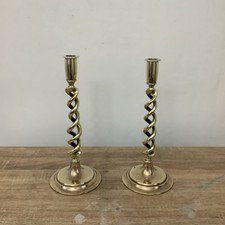 Very nice Vintage Pair of Brass Open Barley Twist Candlesticks 12” 
