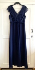 BNWT Monsoon Lace Cap Sleeve Navy Long Evening Dress UK 14 (RRP £139)