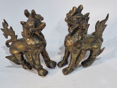 Antique pair brass foo - antique,