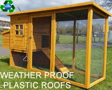 PLASTIC ROOF CHICKEN COOP HEN HOUSE POULTRY ARK RABBIT HUTCH RUN LARGE  BIRDS