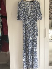 F&F Jumpsuit Sz 16 blue white floral belted wide leg new nwt rrp £24 Nancy Myers