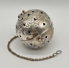 (1) Potpourri Brass Silver Plated Ball Fillable Pomander Floral Decor Metal