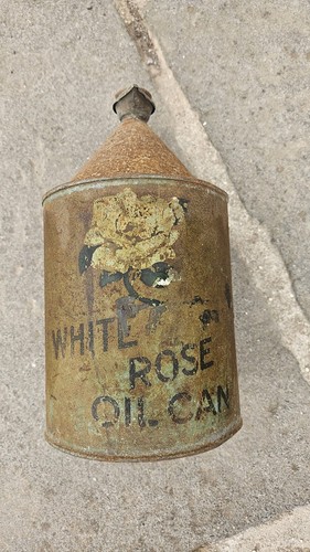Vintage white rose oil can - oil,