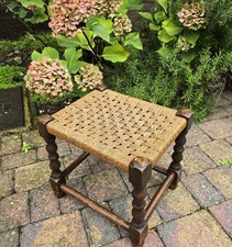 Vintage Wooden Stool Woven