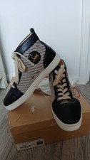 Christian Louboutin Men's Orlato Flat Navy and Beige High Top Trainers Size 41.5