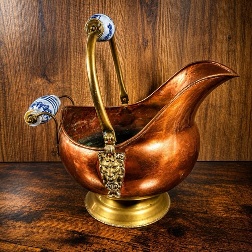 Vintage copper coal scuttle - coal,