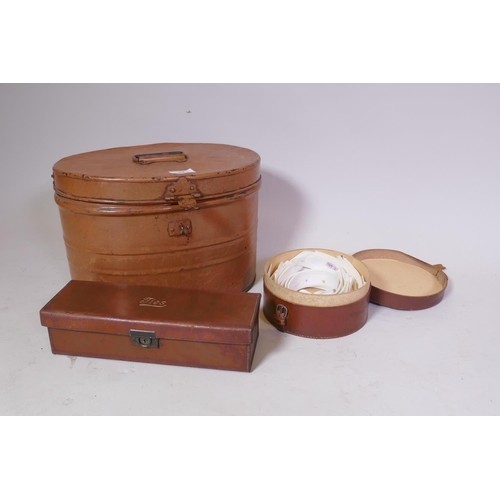 Antique painted hat tin with - hat,