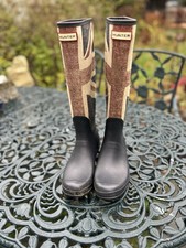 Women’s Original Brit Hunter Wellies Size Uk 8 Union Flag Under Feet Navy