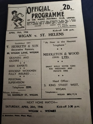 Vintage rugby league programme - vintage,