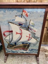 Vintage Tapestry Fire Screen In Wood Frame