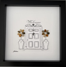 Pebble Picture Welcome New Home Topiary Tree Gift Black Frame 8"  x  8" Square