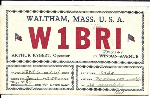 Qsl 1941 waltham radio - qsl,
